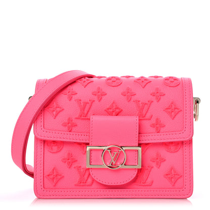 Louis Vuitton Grained Calfskin Tufted Monogram Mini Dauphine Fluo Pink 1 of 10