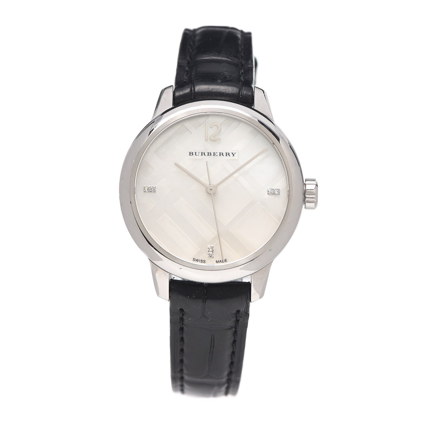 Stainless Steel Calfskin Diamond Mother of Pearl 32mm Classic Round Quartz Watch BU10106