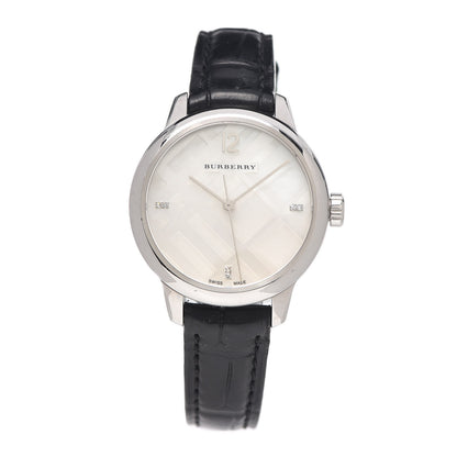 Burberry Stainless Steel Calfskin Diamond Mother of Pearl 32mm Classic Round Quartz Watch BU10106 1 of 4