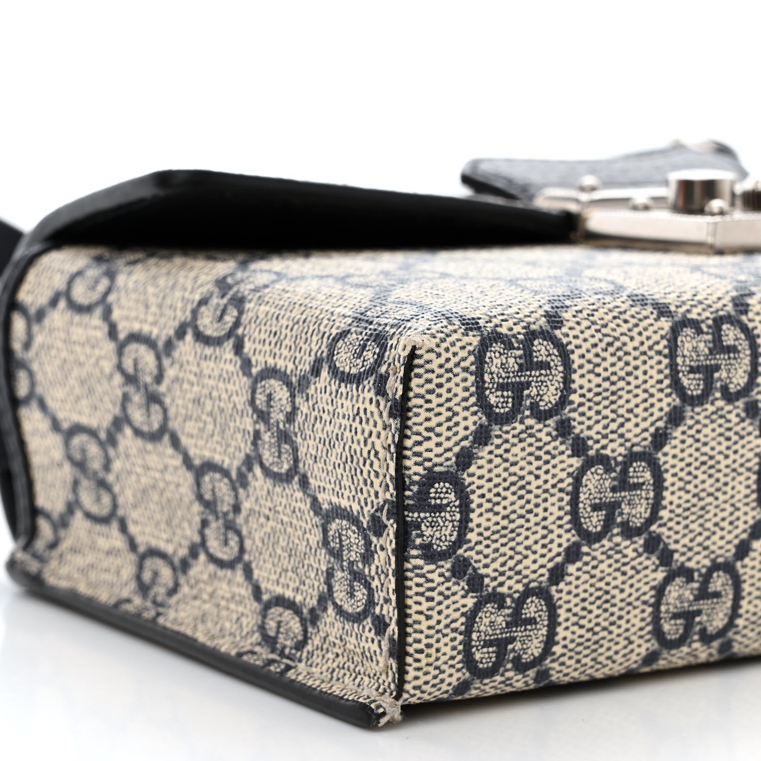 Gucci GG Supreme Monogram Textured Dollar Calfskin Web Mini Padlock Top Handle Shoulder Bag Beige Blue 9 of 11