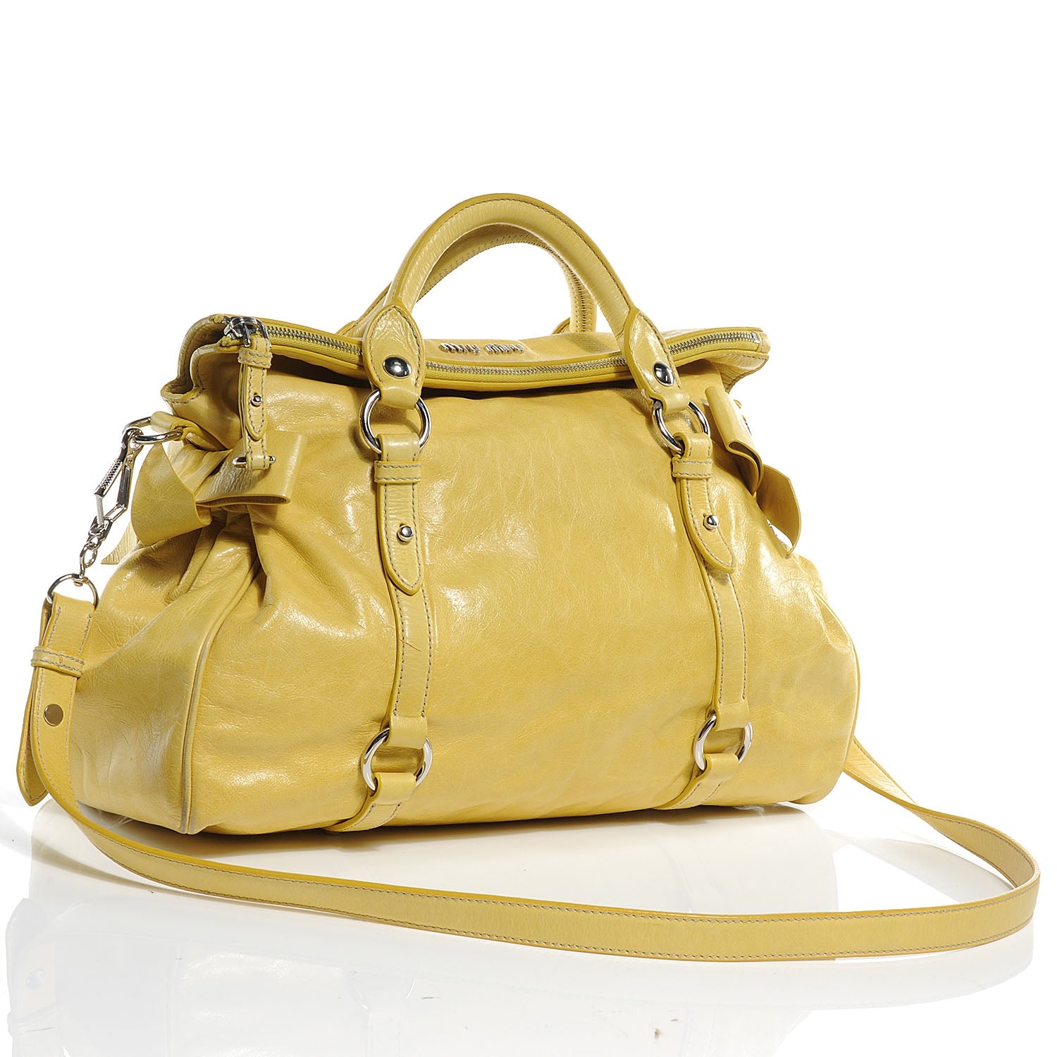 Miu Miu Leather Vitello Lux Bow Bag Polline 3 of 11