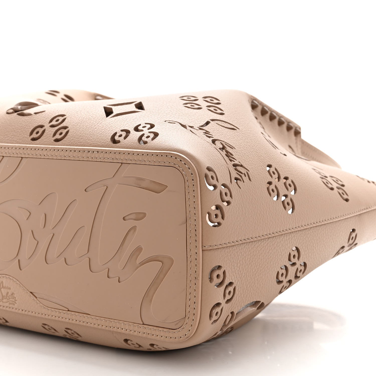 Christian Louboutin Calfskin Perforated Loubinthesky Small Cabarock Spikes Tote Beige 9 of 9