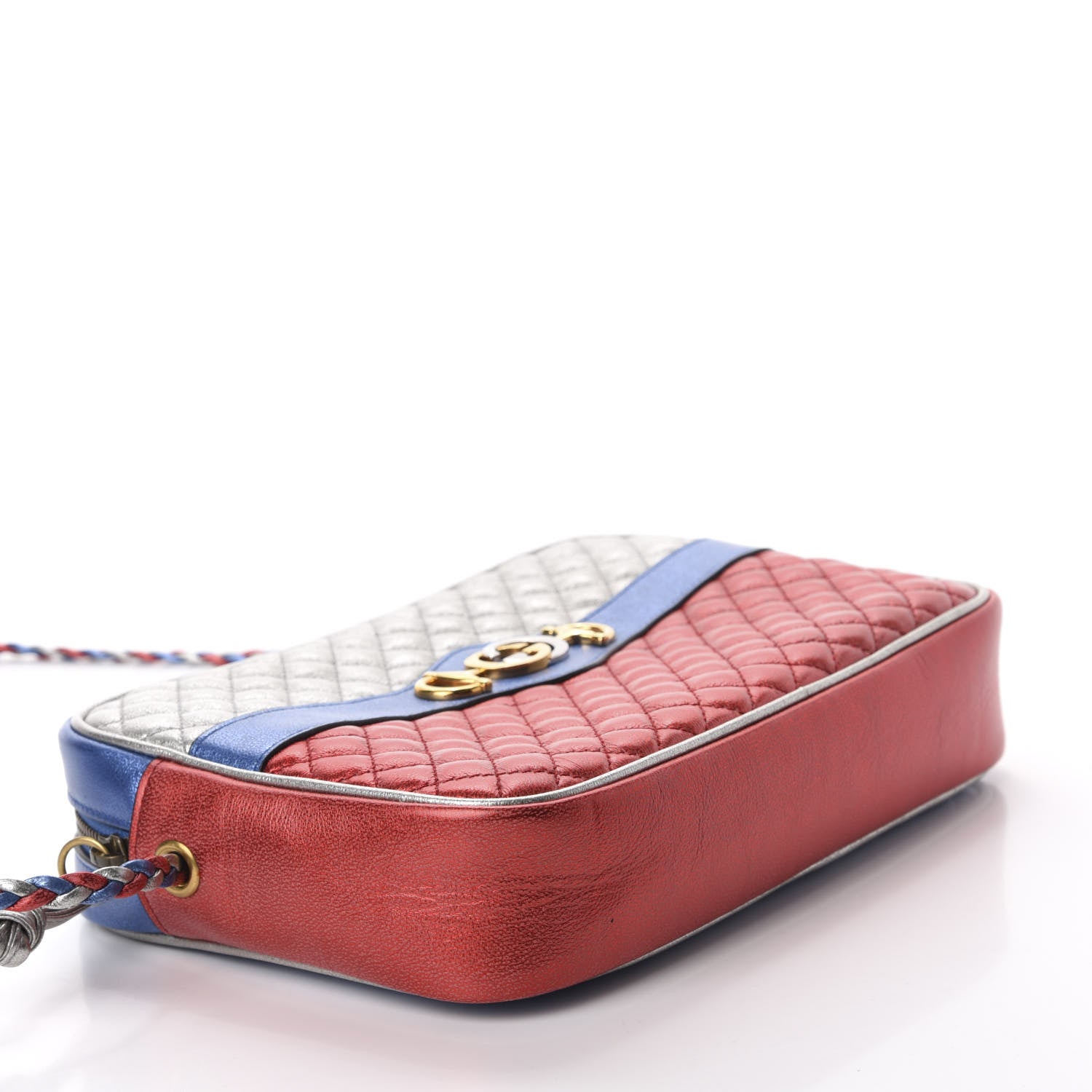 Gucci Laminated Nappa Trapuntata Small Zumi Shoulder Bag Rosso Marine Argento 4 of 10