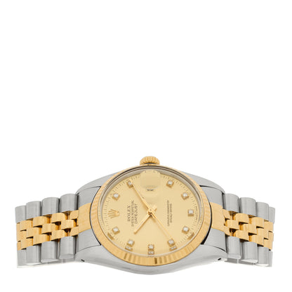 Rolex Stainless Steel 18K Yellow Gold Diamond 36mm Oyster Perpetual Datejust Watch Champagne 16233 2 of 5