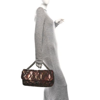 Chanel Metallic Snakeskin Crochet Soft and Chain Maxi Flap Burgundy Multicolor 2 of 11
