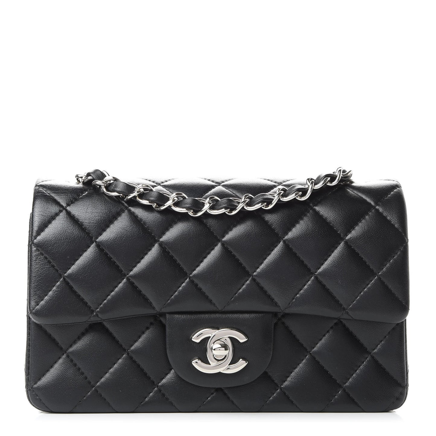 Lambskin Quilted Mini Rectangular Flap Black