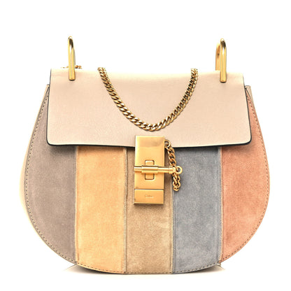Chloe Suede Calfskin Striped Patchwork Drew Shoulder Bag Grey Multicolor 1 of 16