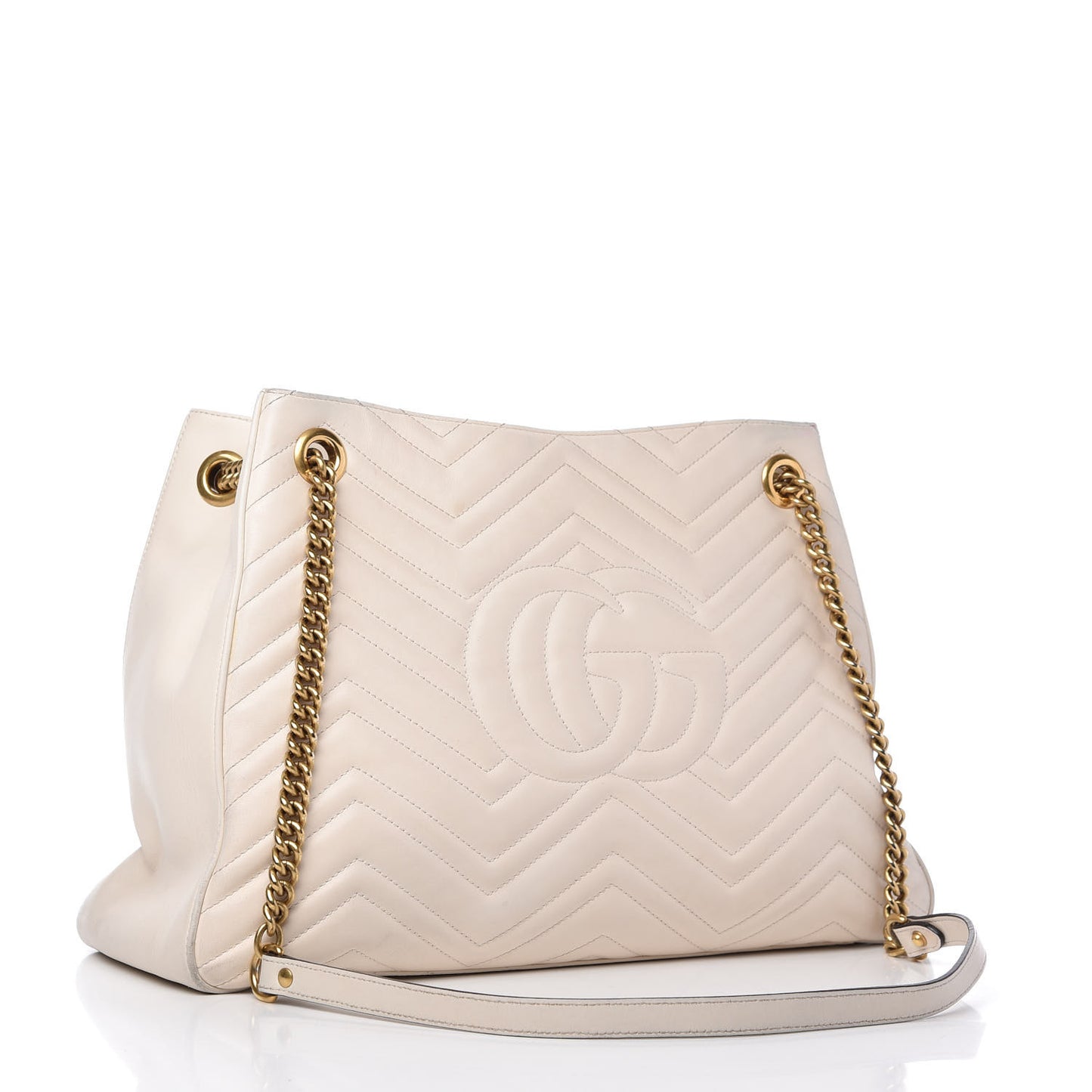 Calfskin Matelasse Medium GG Marmont Shoulder Tote Bag White