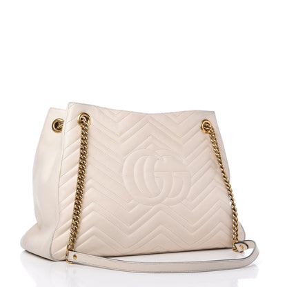 Gucci Calfskin Matelasse Medium GG Marmont Shoulder Tote Bag White 3 of 10