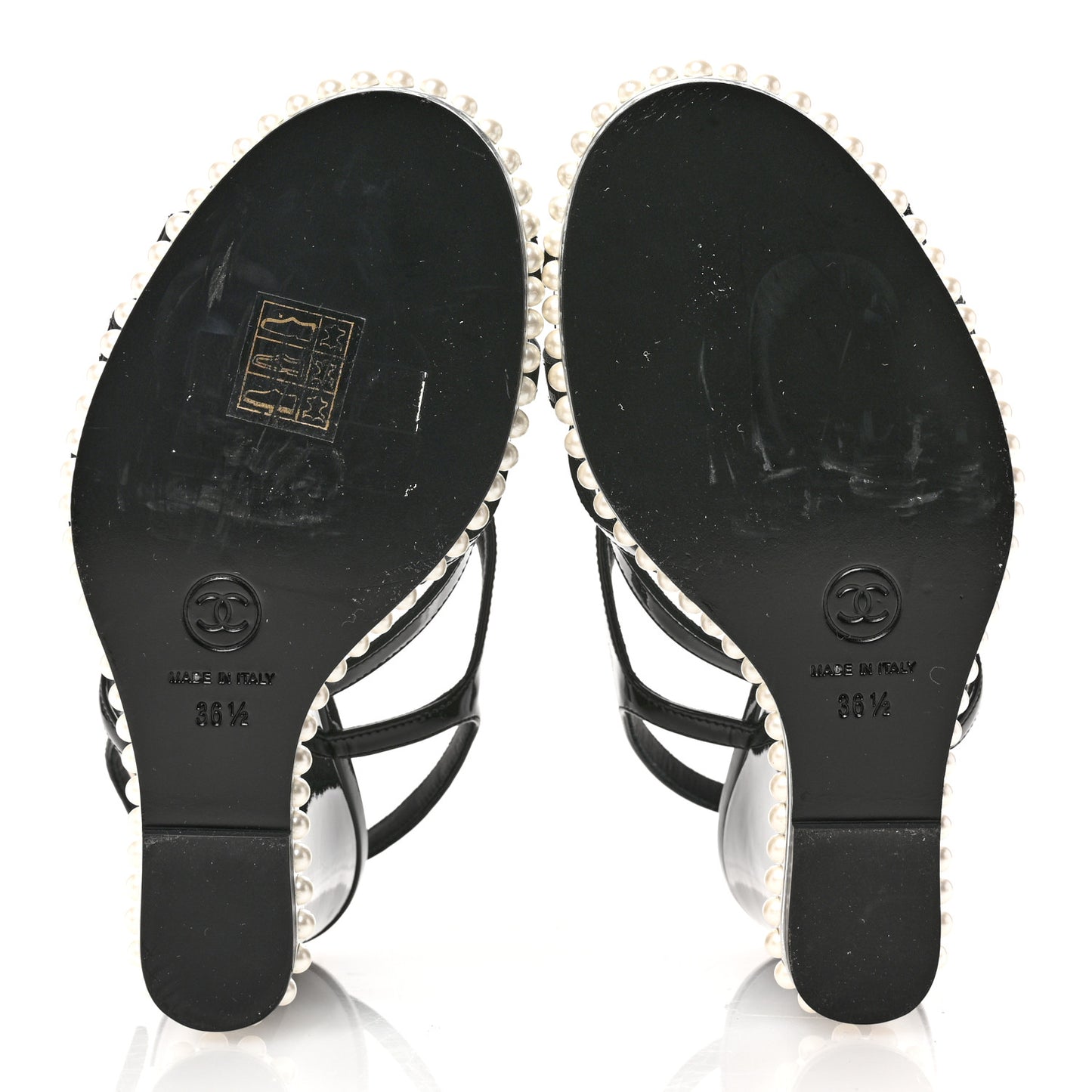 Patent Pearl CC Wedge Sandals 36.5 Black