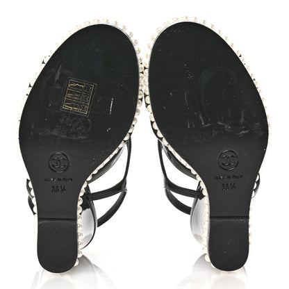 Chanel Patent Pearl CC Wedge Sandals 36.5 Black 6 of 9