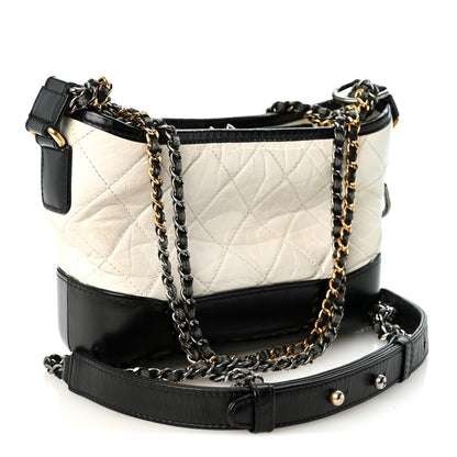 Chanel Aged Calfskin Quilted Small Gabrielle Hobo Black White 3 of 11