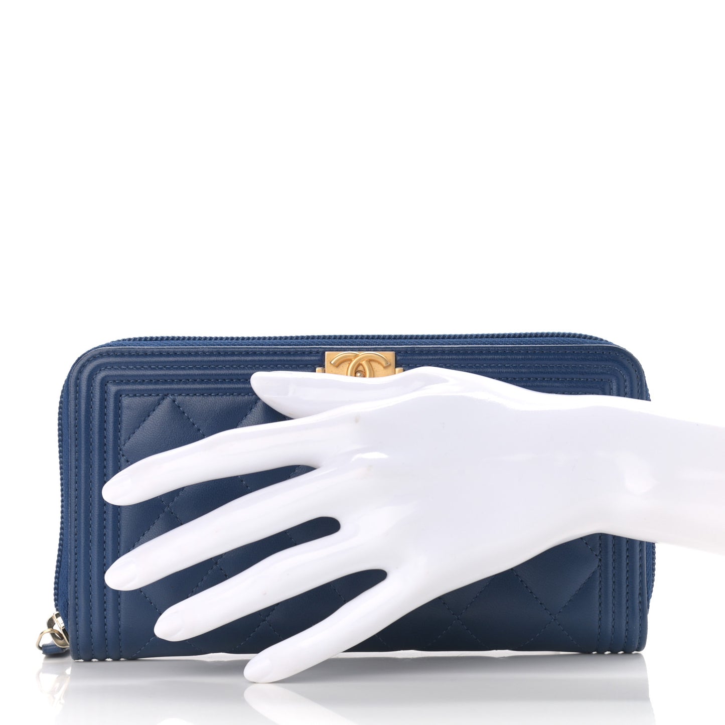Lambskin Quilted Boy Zip Around Wallet Blue