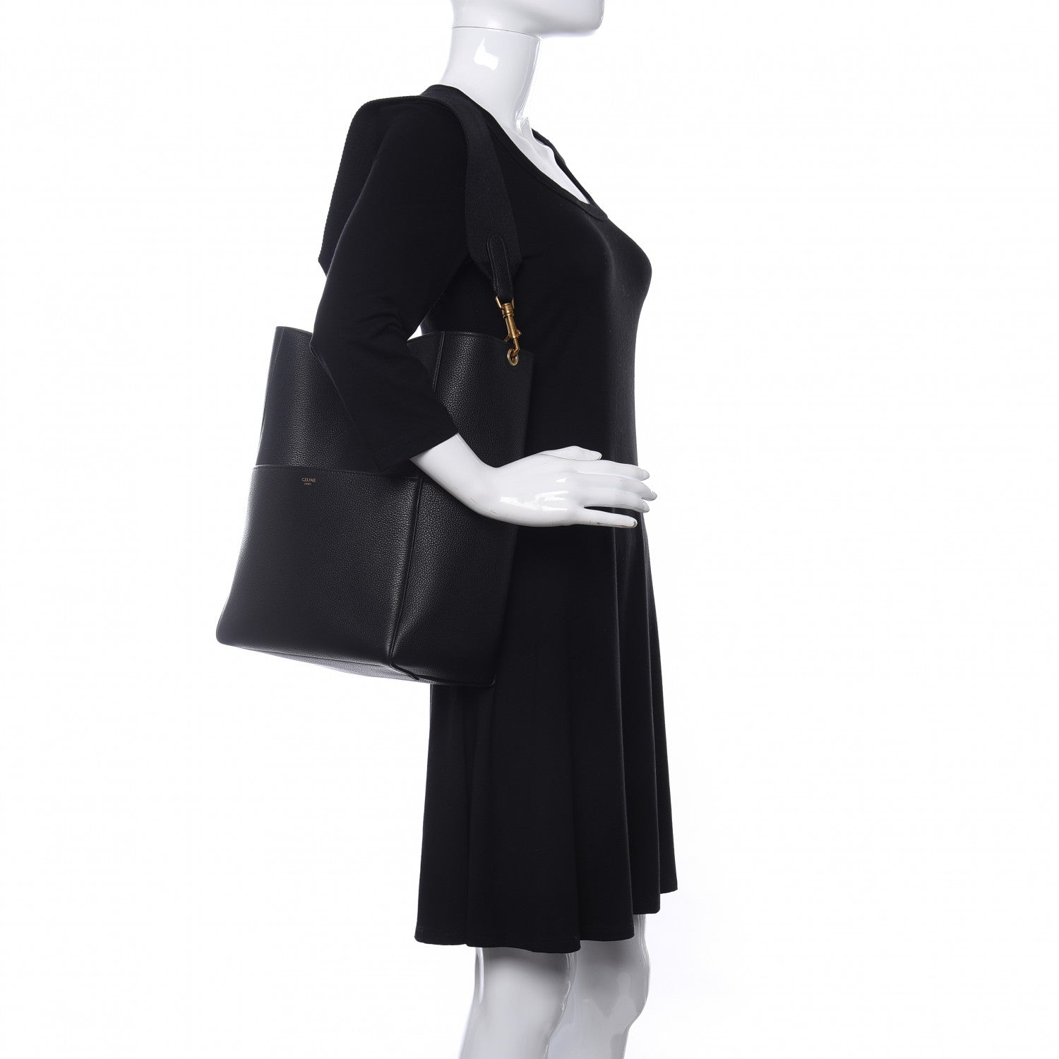 Celine Soft Grained Calfskin Sangle Bucket Bag Black 2 of 8