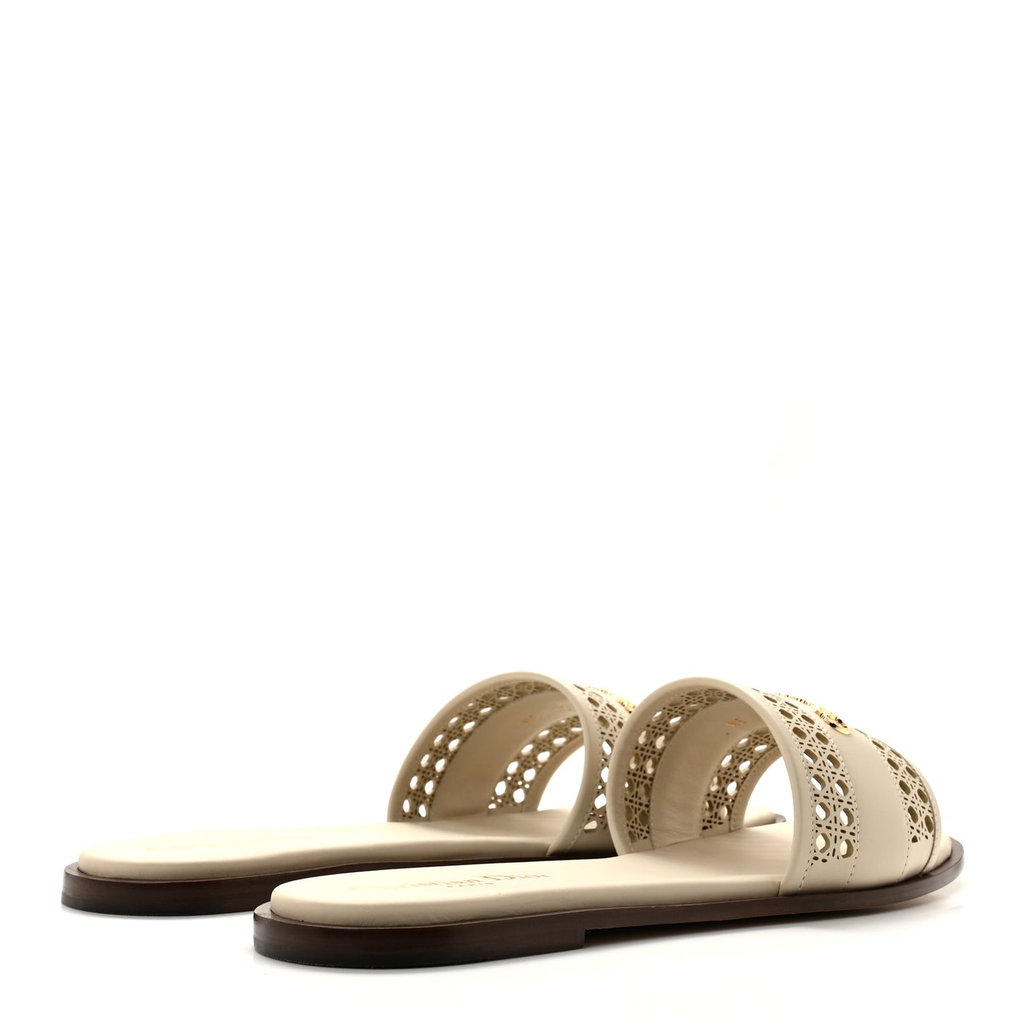 Calfskin Lambskin Micro Cannage D-Lane Flat Slide Sandals 39 Light Ecru