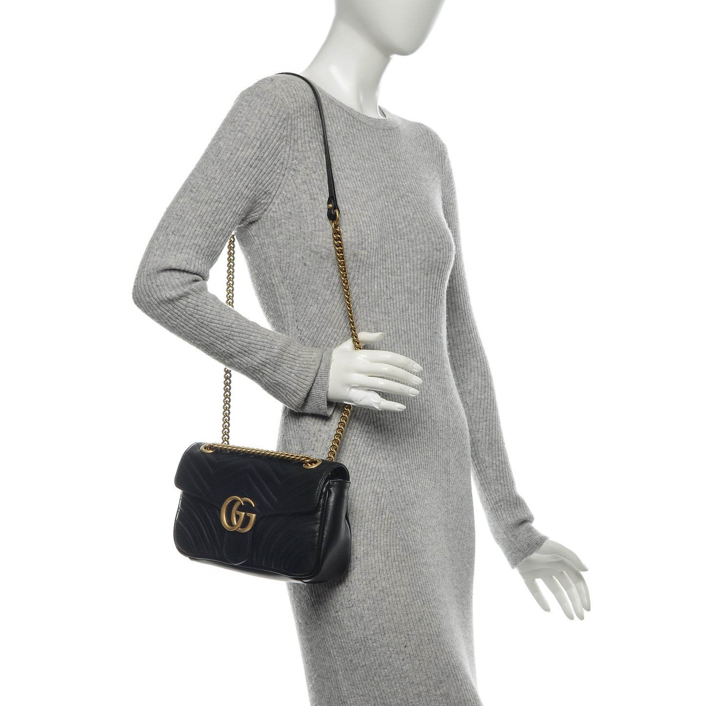 Calfskin Matelasse Small GG Marmont Shoulder Bag Black