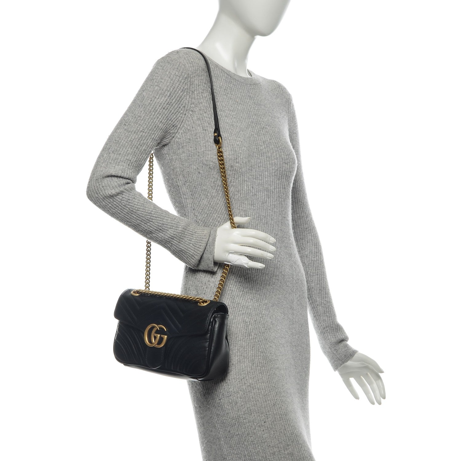 Gucci Calfskin Matelasse Small GG Marmont Shoulder Bag Black 2 of 6