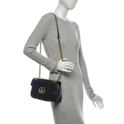 Gucci Calfskin Matelasse Small GG Marmont Shoulder Bag Black 2 of 6