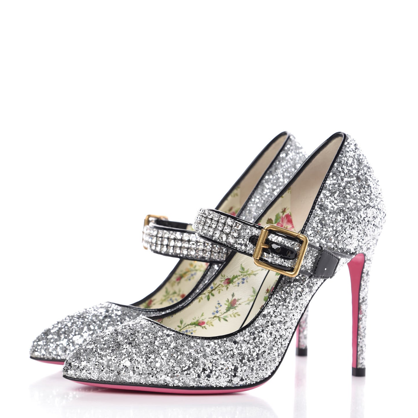 Calfskin Glitter Slyvie Mary Jane Pumps 37.5 Argento