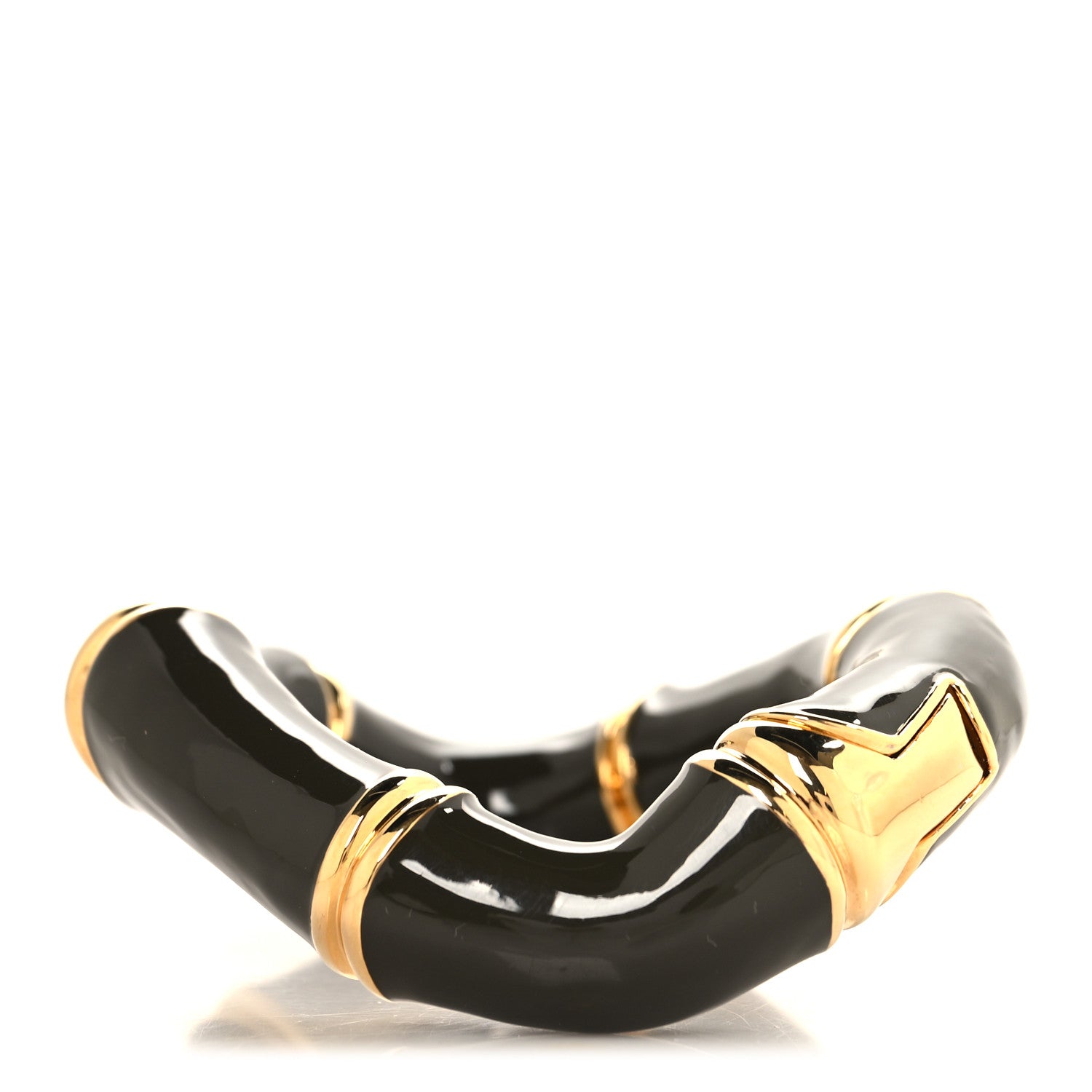 Gucci Brass Enamel Bamboo Cuff Bracelet Gold Grey 3 of 4