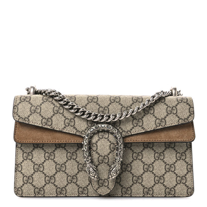 Gucci GG Supreme Monogram Suede Crystal Small Dionysus Shoulder Bag Beige Ebony Taupe 1 of 10