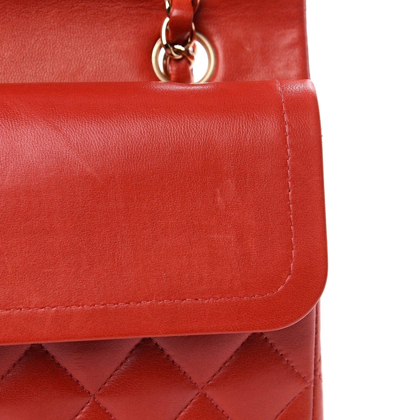 Lambskin Quilted Medium Double Flap Red