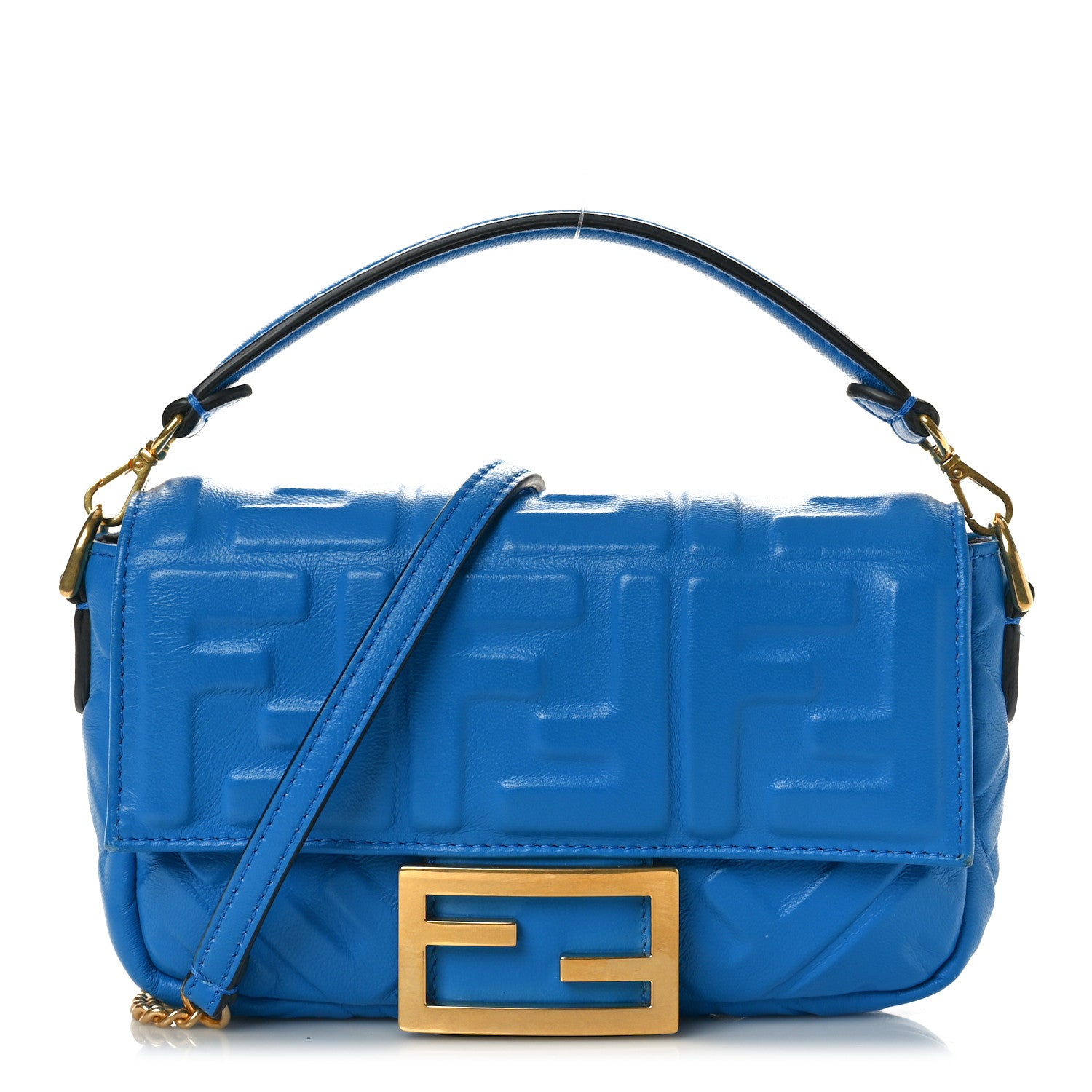 Fendi Nappa FF 1974 Embossed Mini Baguette Blue Royal 1 of 11