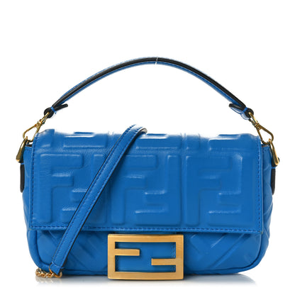 Fendi Nappa FF 1974 Embossed Mini Baguette Blue Royal 1 of 11