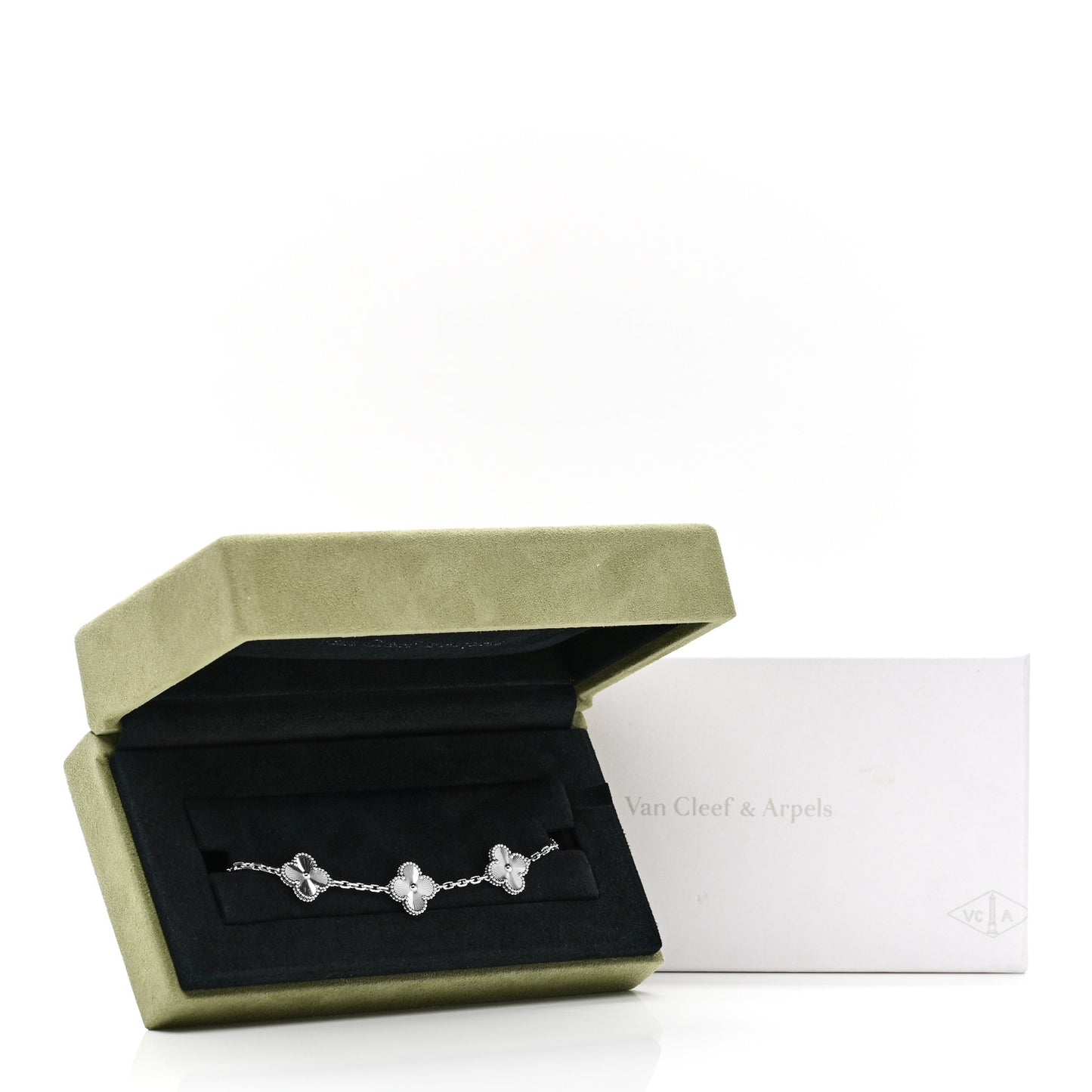 18K White Gold 5 Motifs Guilloche Vintage Alhambra Bracelet