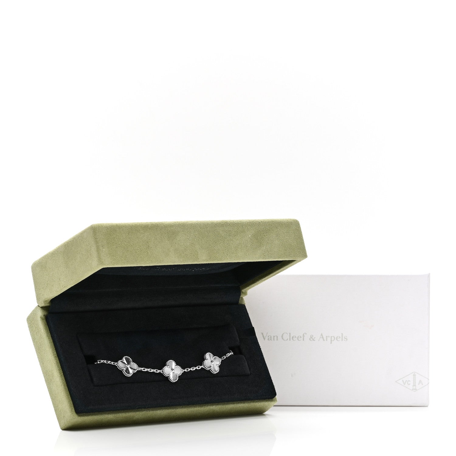 Van Cleef & Arpels 18K White Gold 5 Motifs Guilloche Vintage Alhambra Bracelet 5 of 5
