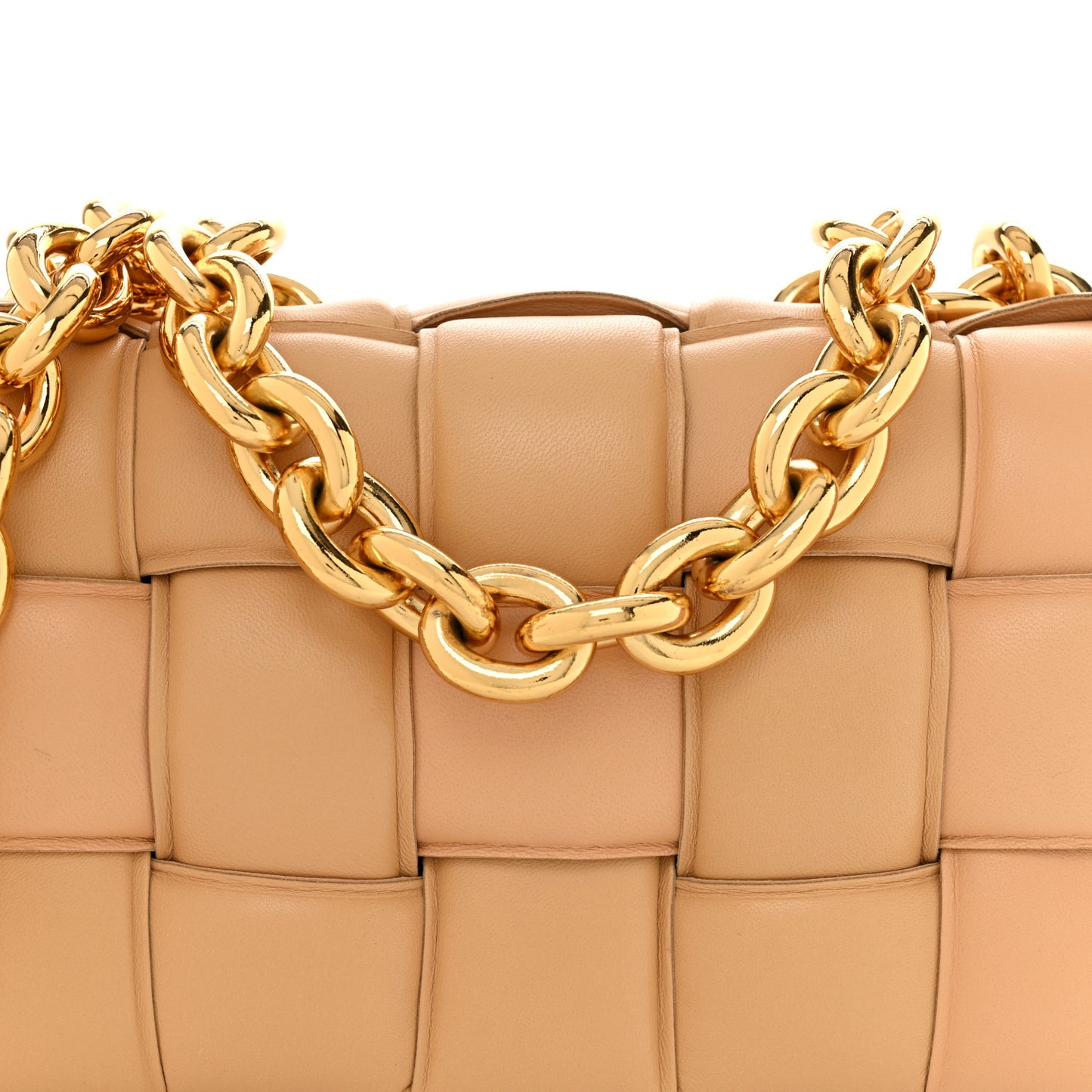 Lambskin Maxi Intreccio Padded Chain Cassette Crossbody Bag Almond