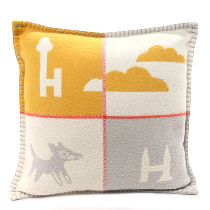 Hermes Wool Cashmere Avalon Epopee Pillow PM  Jaune Miel Gris Perle 1 of 3