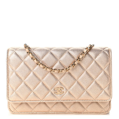 Chanel Metallic Lambskin Quilted Wallet On Chain WOC Gold 1 of 12