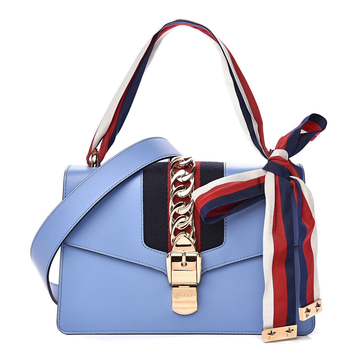 Gucci Calfskin Small Sylvie Shoulder Bag Clear Sky Blue 1 of 14