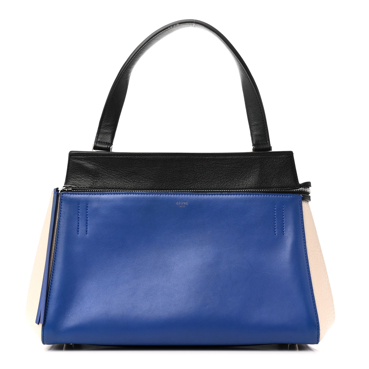 Calfskin Medium Tri-Color Edge Shoulder Bag Blue Multicolor