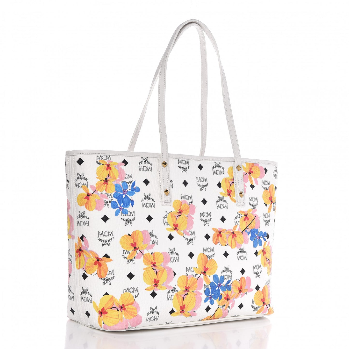 Visetos Floral Print Medium Essential Zip Top Shopper Tote White