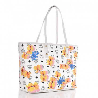 MCM Visetos Floral Print Medium Essential Zip Top Shopper Tote White 4 of 10