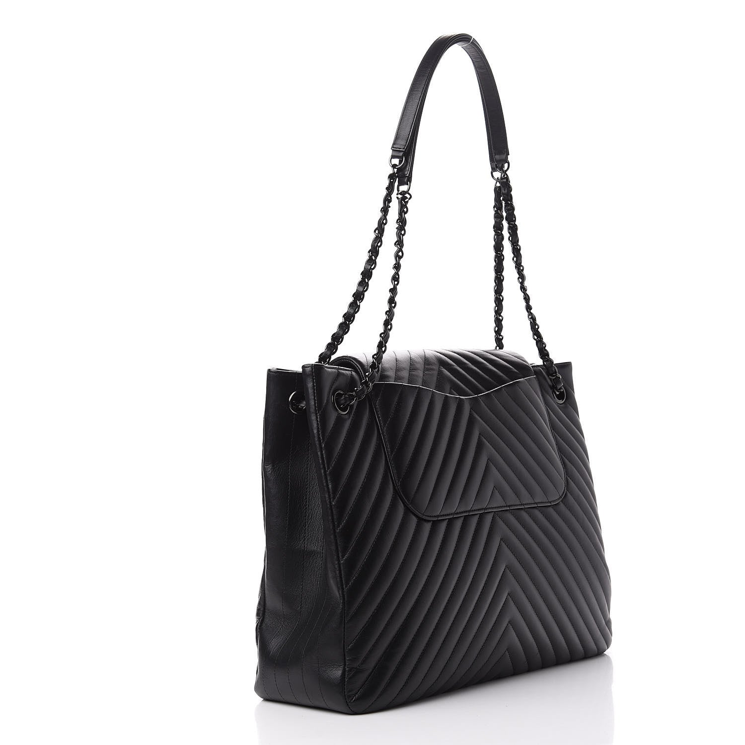 Chanel Calfskin Chevron Quilted Flap Tote So Black 3 of 11