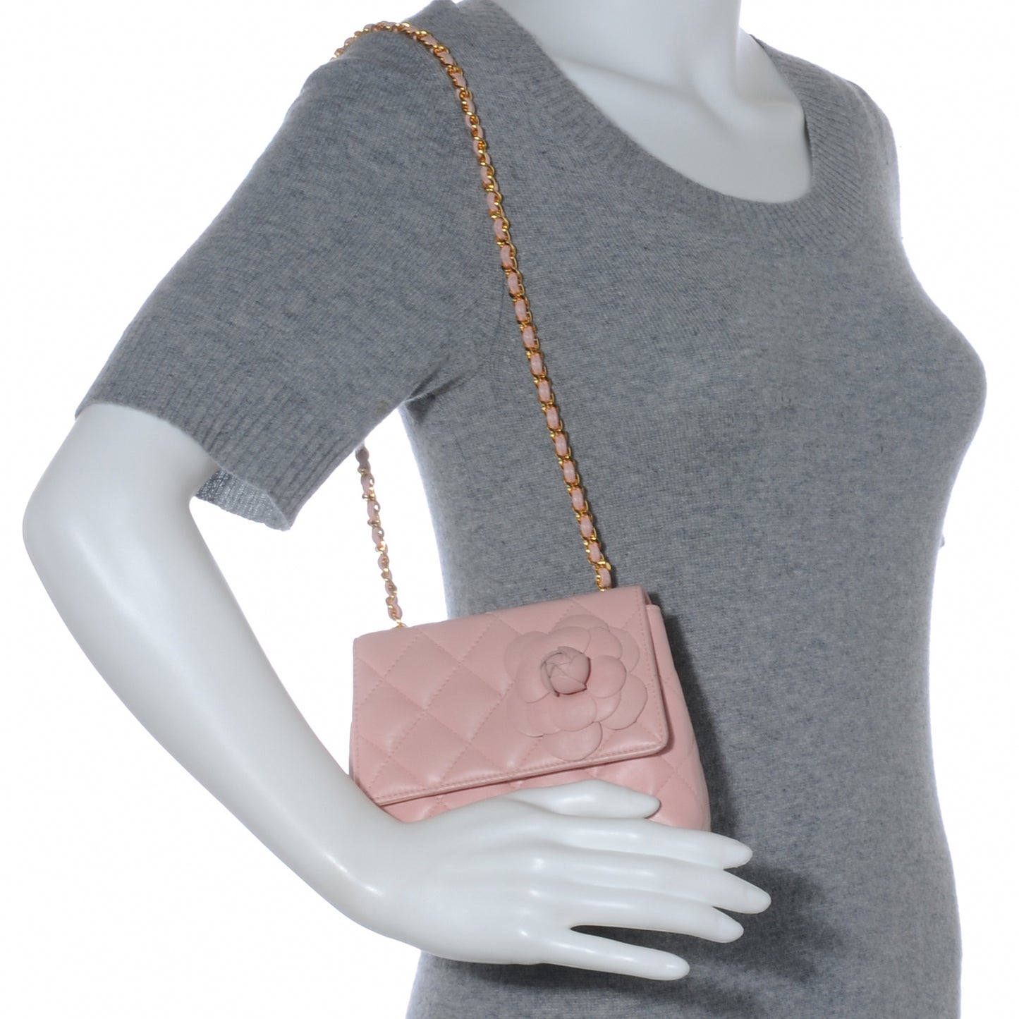 Lambskin Camellia Mini Flap Pink