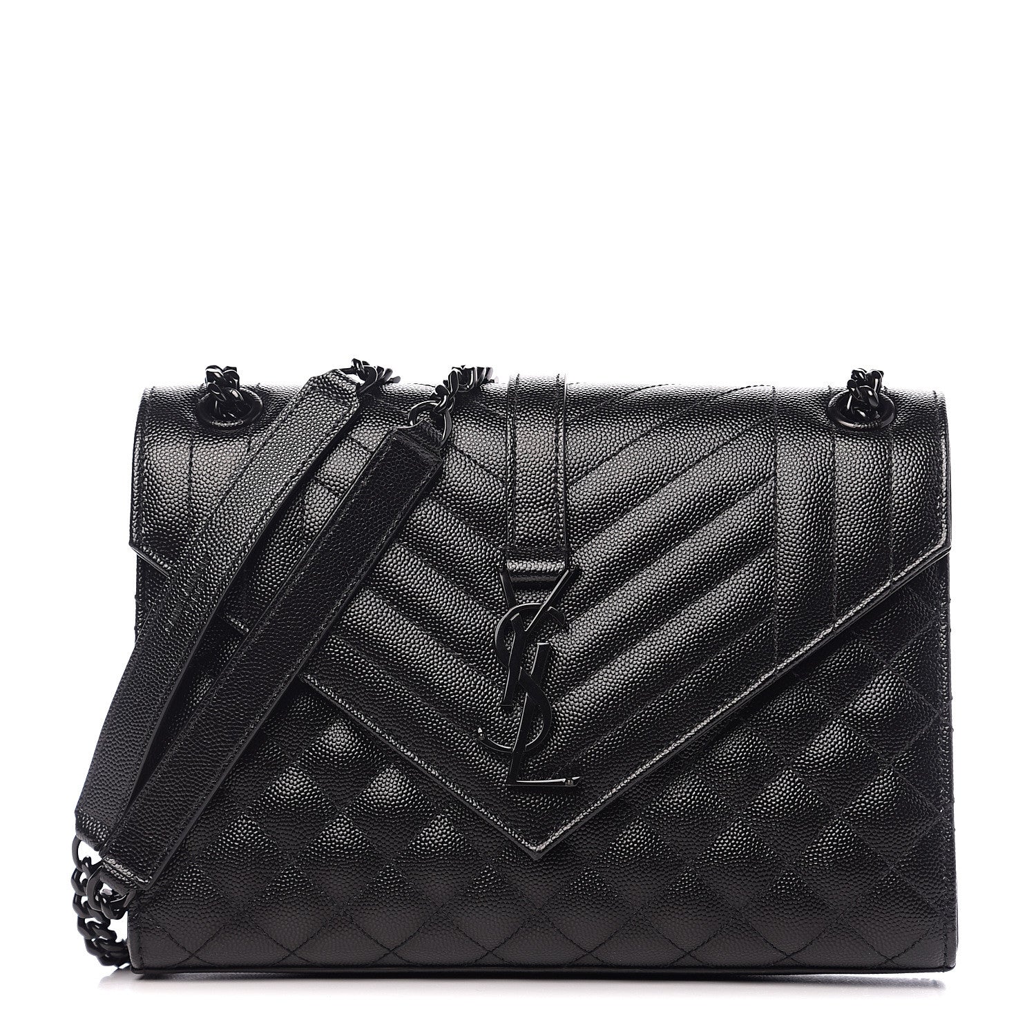 Saint Laurent Grain De Poudre Textured Mixed Matelasse Triquilt Medium Monogram Satchel Black 1 of 9