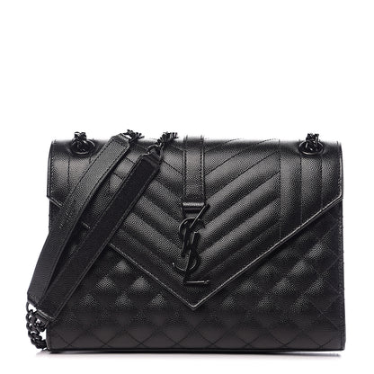 Saint Laurent Grain De Poudre Textured Mixed Matelasse Triquilt Medium Monogram Satchel Black 1 of 9