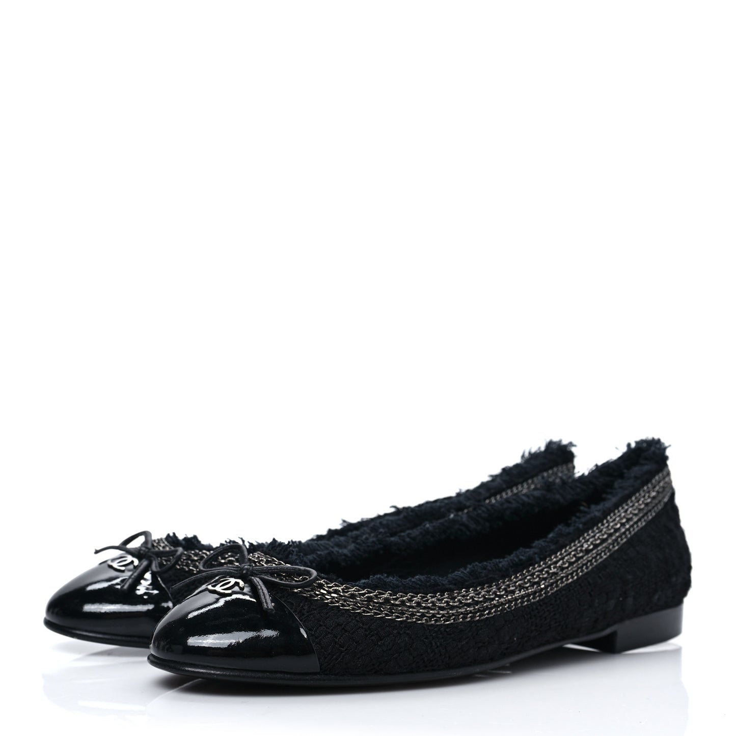 Tweed Patent Cap Toe Ballerina Flats 40 Black