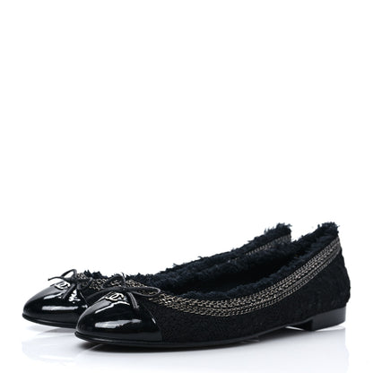 Chanel Tweed Patent Cap Toe Ballerina Flats 40 Black 3 of 8