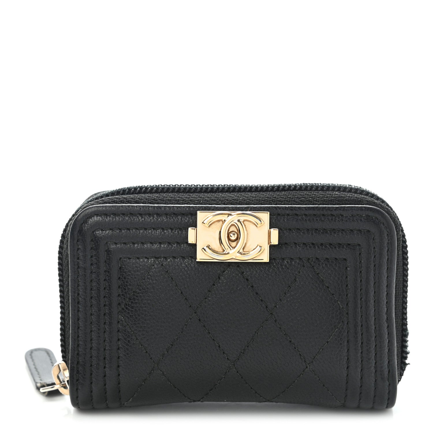 Chanel Caviar Quilted Boy Zip Around Coin Purse Wallet Black 1 of 10
