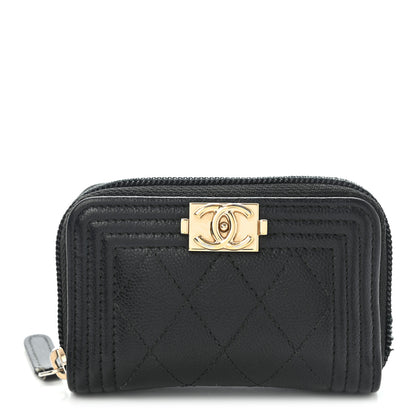 Chanel Caviar Quilted Boy Zip Around Coin Purse Wallet Black 1 of 10