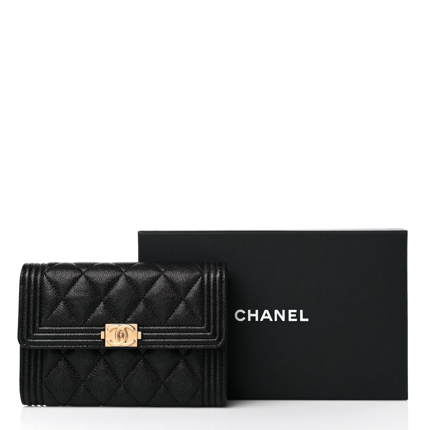 Caviar Quilted Medium Boy Flap Wallet Black