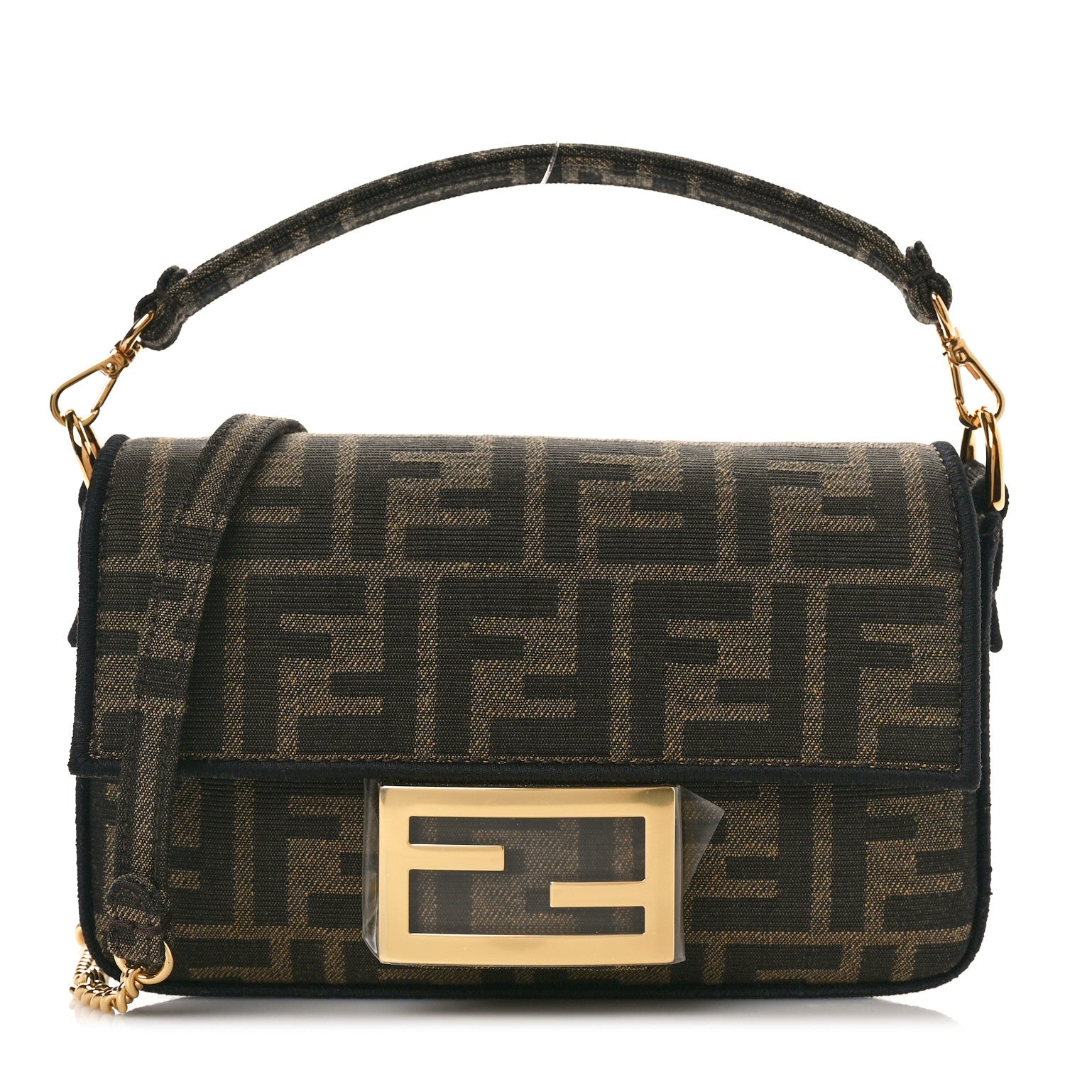 Fendi Fabric Jacquard FF 1974 Mini Baguette Tobacco Moro Black 1 of 10