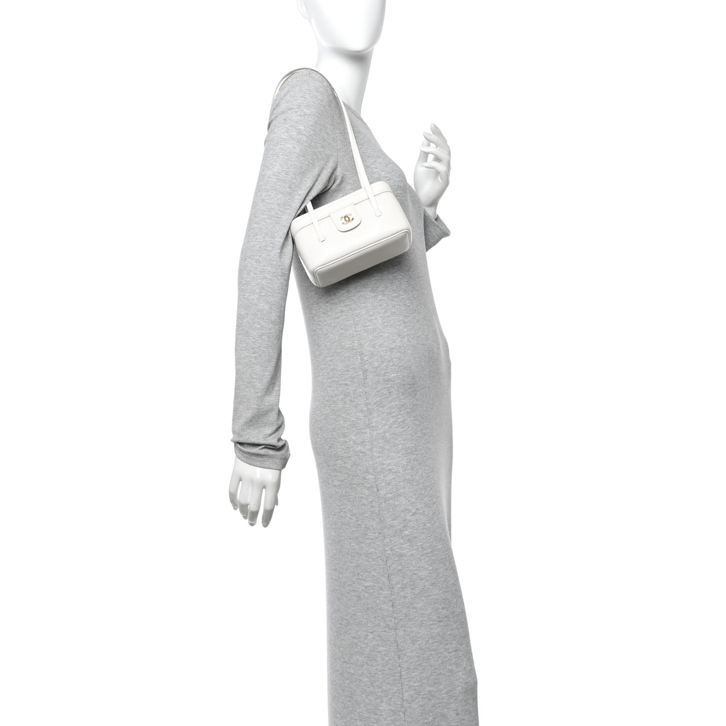 Shiny Caviar Preppy Coco Long Vanity With Strap White