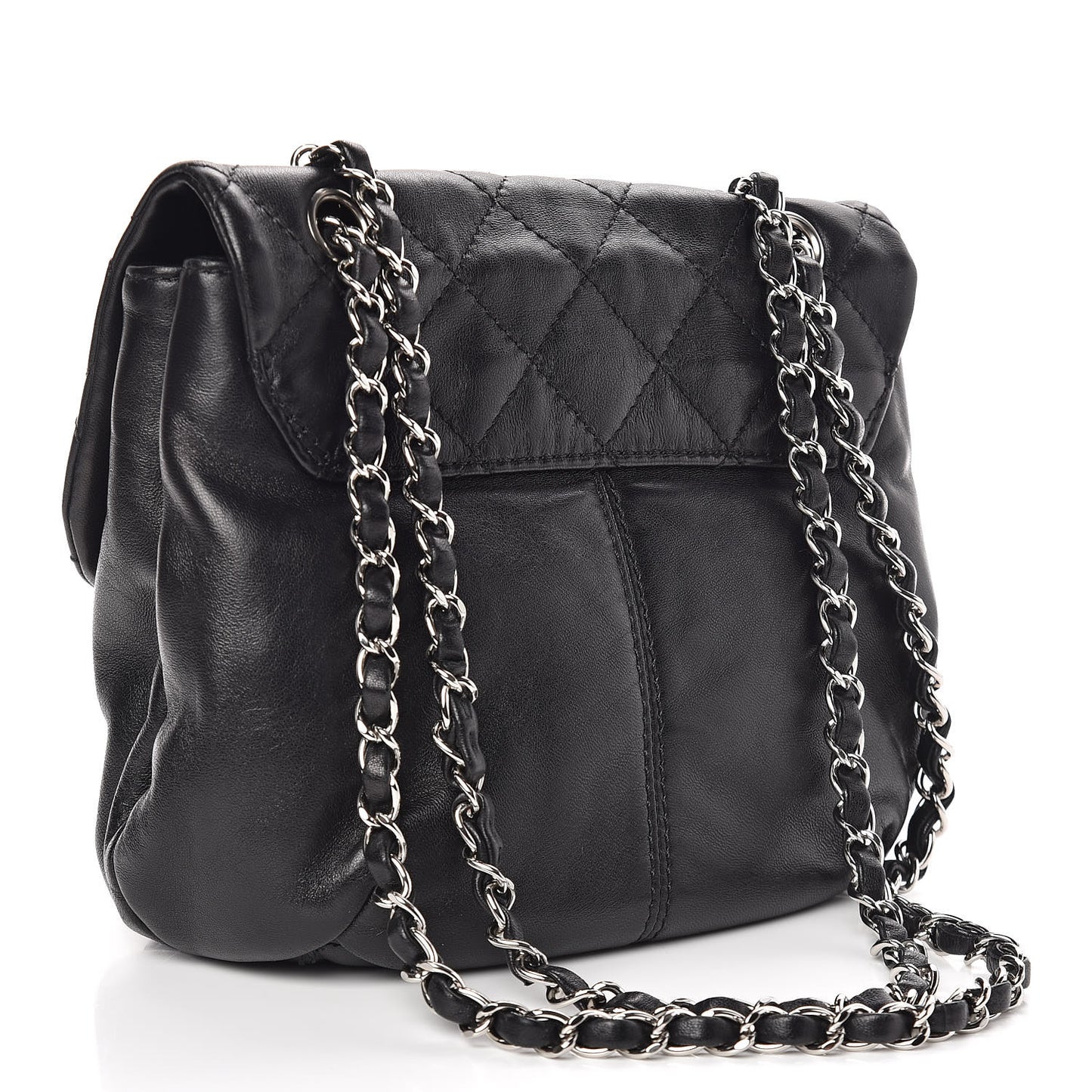 Shiny Lambskin Quilted Mini Trianon Messenger Flap Black