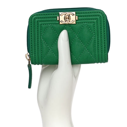 Chanel Caviar Quilted Boy Zip Around Coin Purse Wallet Green 2 of 11